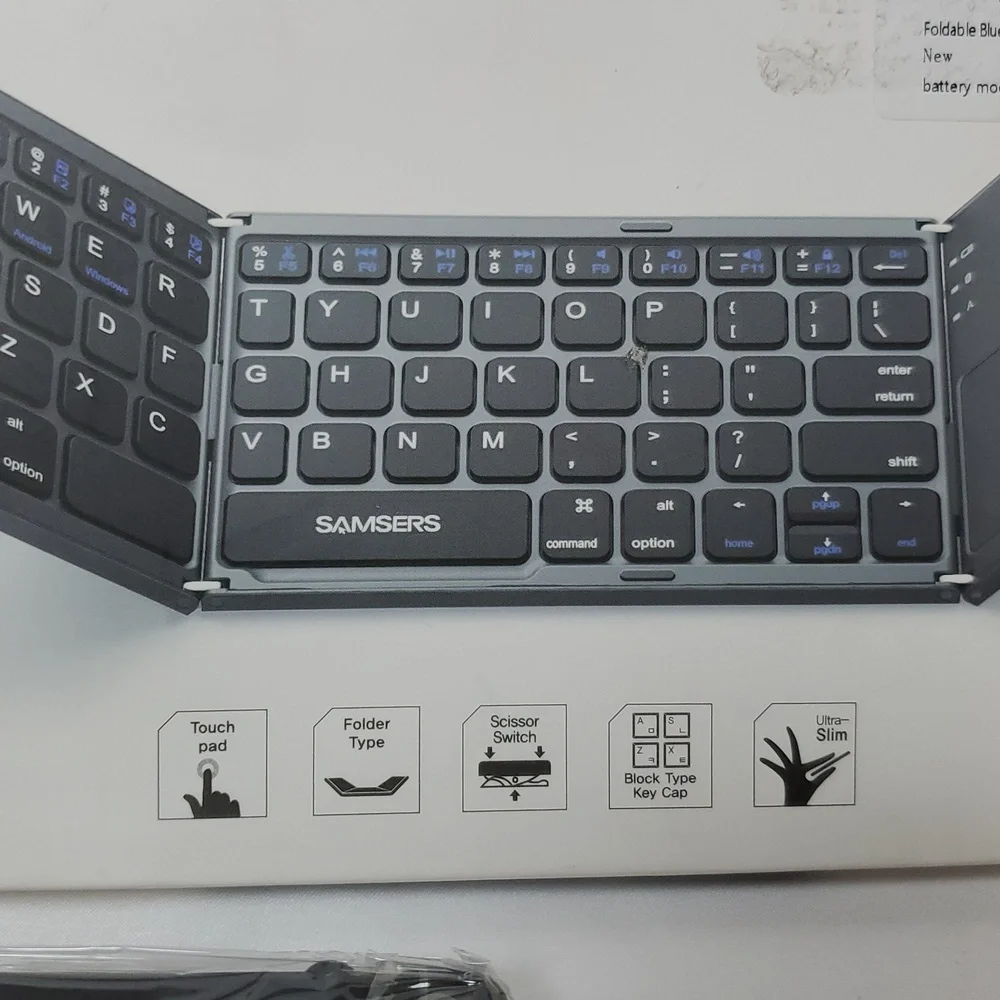 Samsers Foldable Bluetooth Keyboard With Touchpad, Full-Size Wireless ~ Black